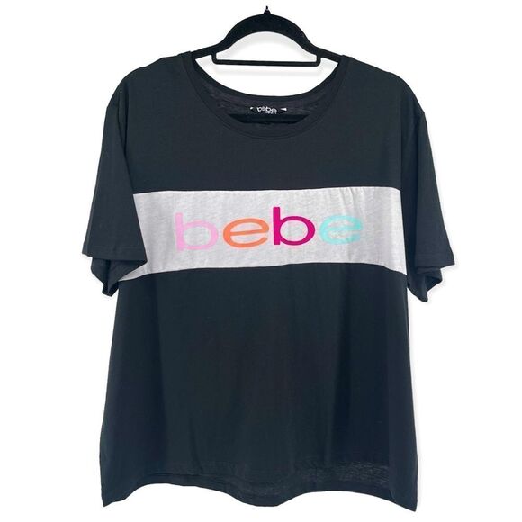 Bebe Sport Women’s Colorful Logo Short Sleeve Colorblock Boxy Tee 2X & 3X - Picture 3 of 13